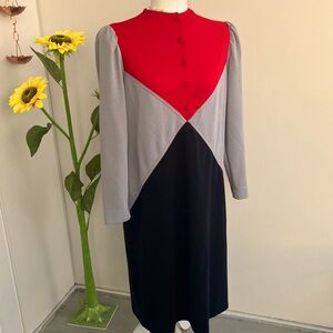 Vintage 80s Bold Statement Red, Gray, and Black Colorblock Business Power Dress